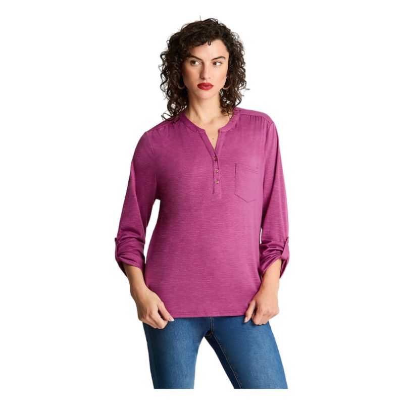 CURVI - Polera Manga Larga Cuello Mao Magenta