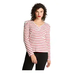 CURVI - Polera Rib Cuello Fruncido Y Mangas Recogidas Rojo