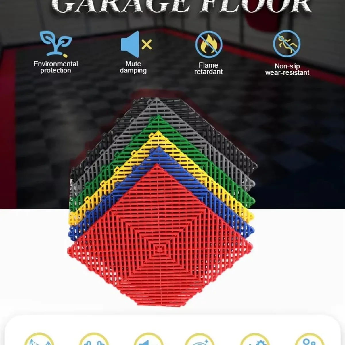 KUANGYE - 6 Baldosas Modulares Para Piso De Cochera