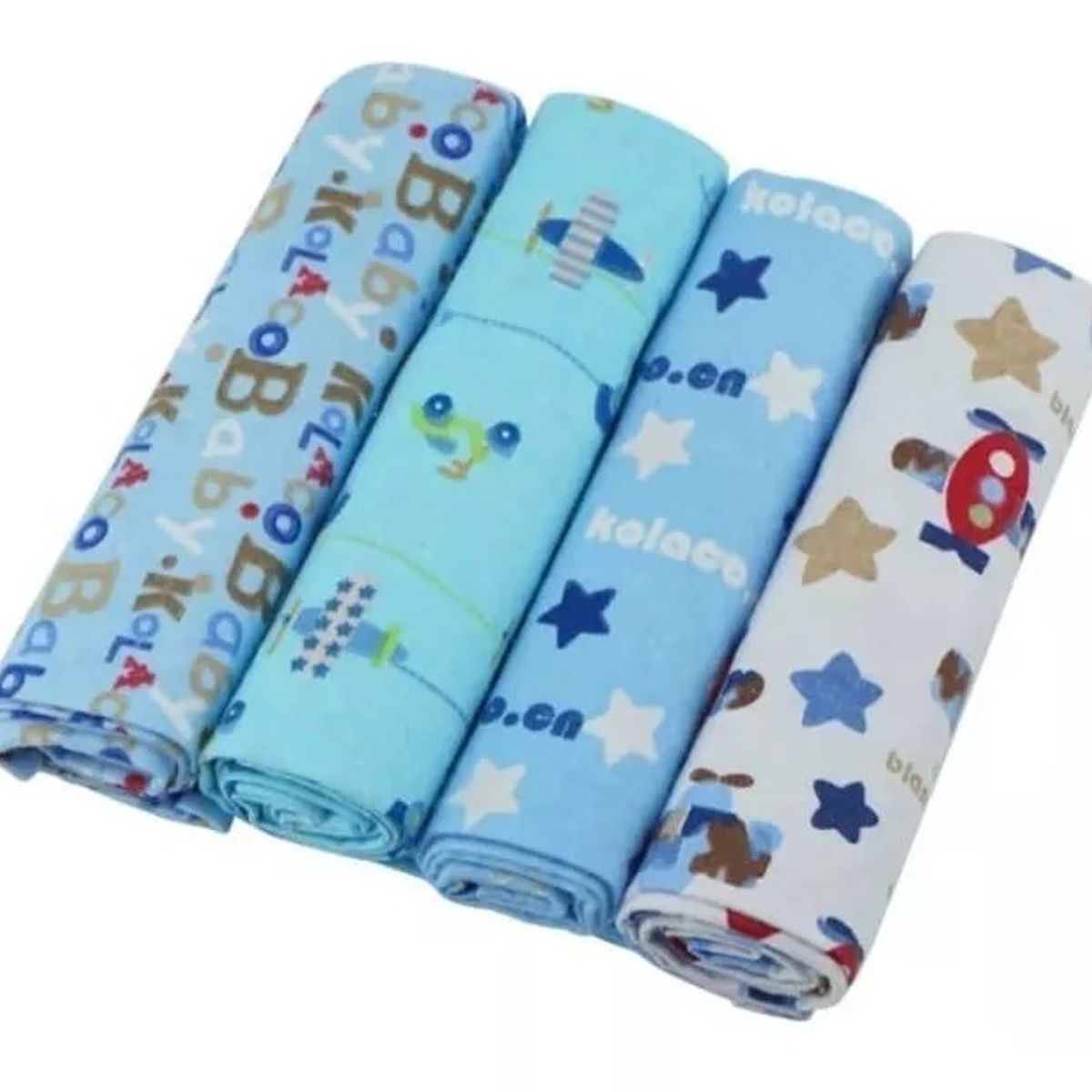 GENERICO - Set 4 Mantas Franela Tutos Bebe Pañales Tela Estampados Bebé