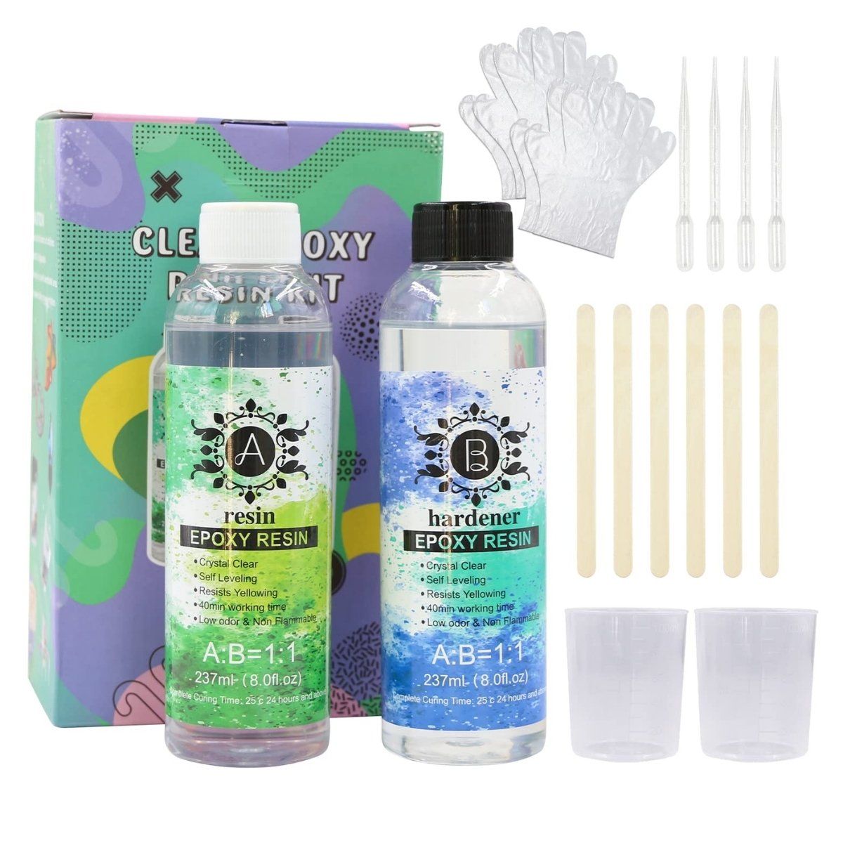 GENERICO - Resina Epóxica 1:1 Ultra Transparente 237 Ml 14 Accesorios