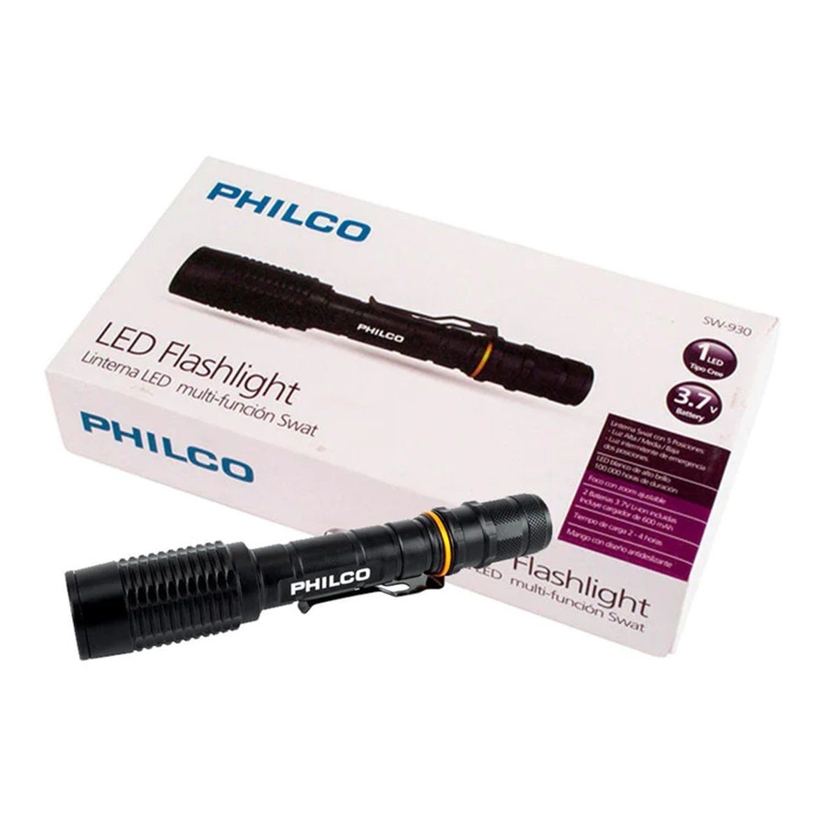 PHILCO - Linterna Swat Recargable Philco SW930 Negro