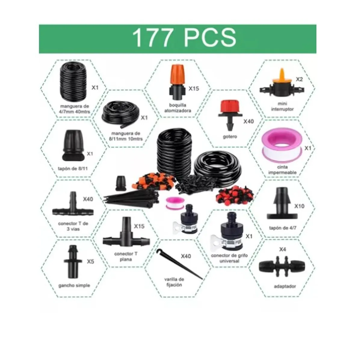 OFERTABKN - Kit De Riego Por Goteo 40+10 Metros Ahorro Agua 177 Piezas
