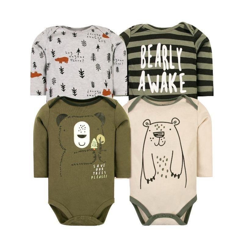 TEDMIMAK - bodys manga larga 100% algodon pack de 4 unidades