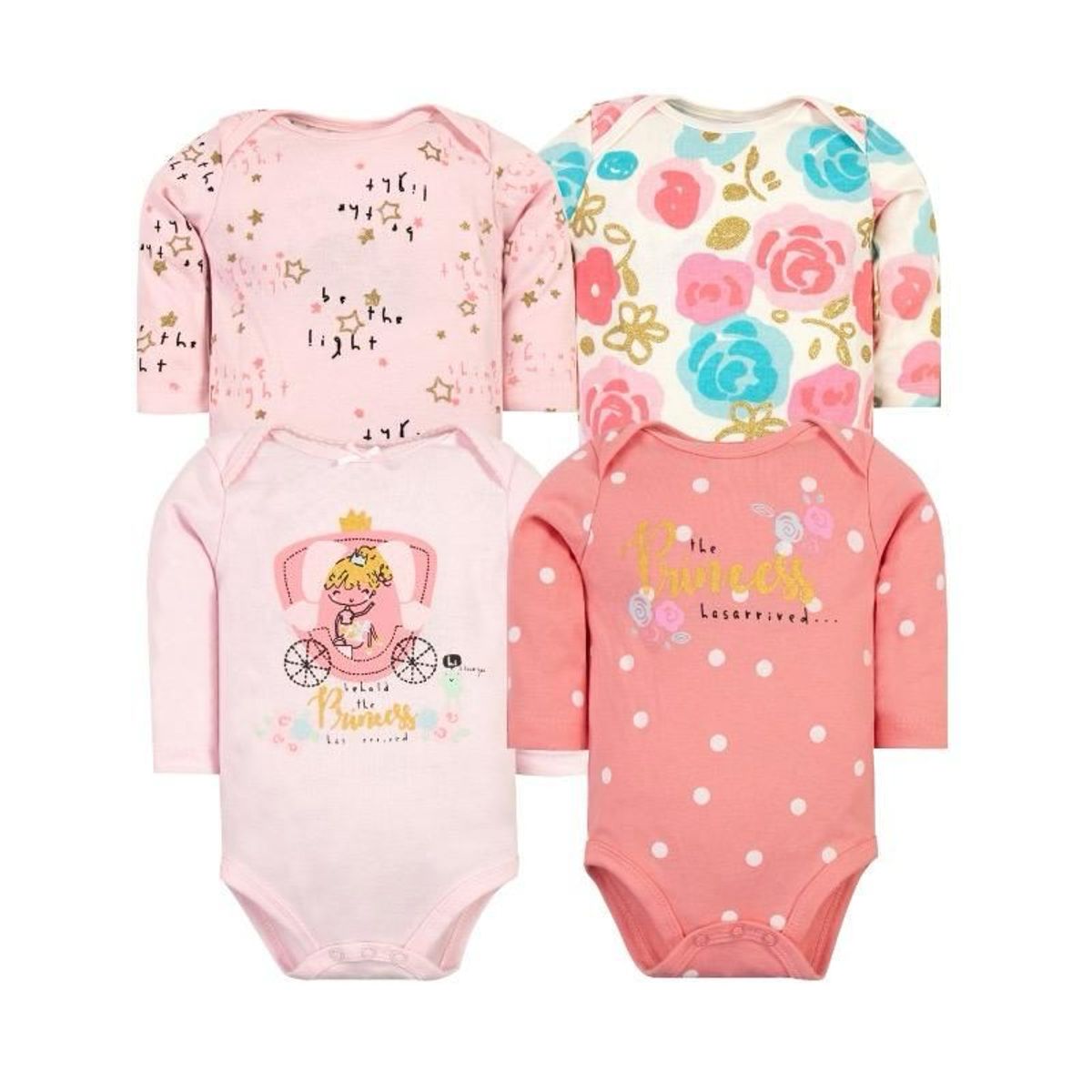 TEDMIMAK - bodys manga larga 100% algodon pack de 4 unidades