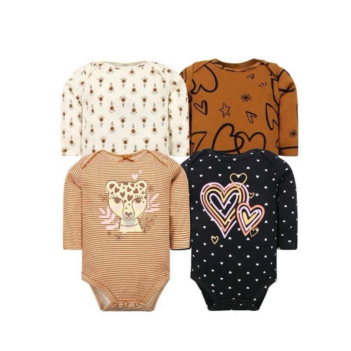 TEDMIMAK - bodys manga larga 100% algodon pack de 4 unidades