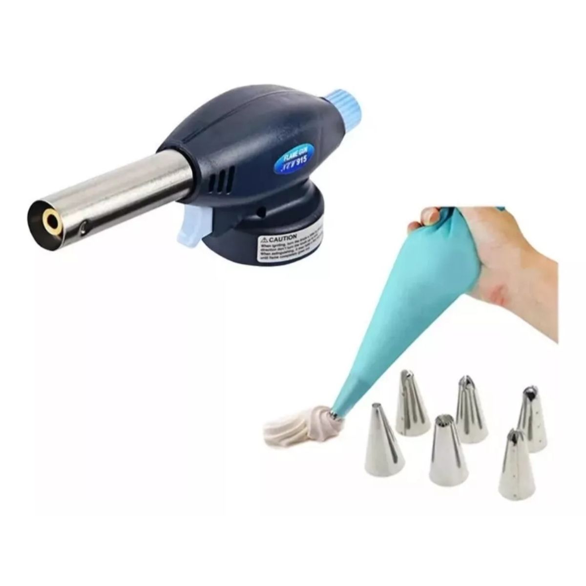 GENERICO - Manga Pastelera 6 Boquillas + Soplete Gas 1300 °c