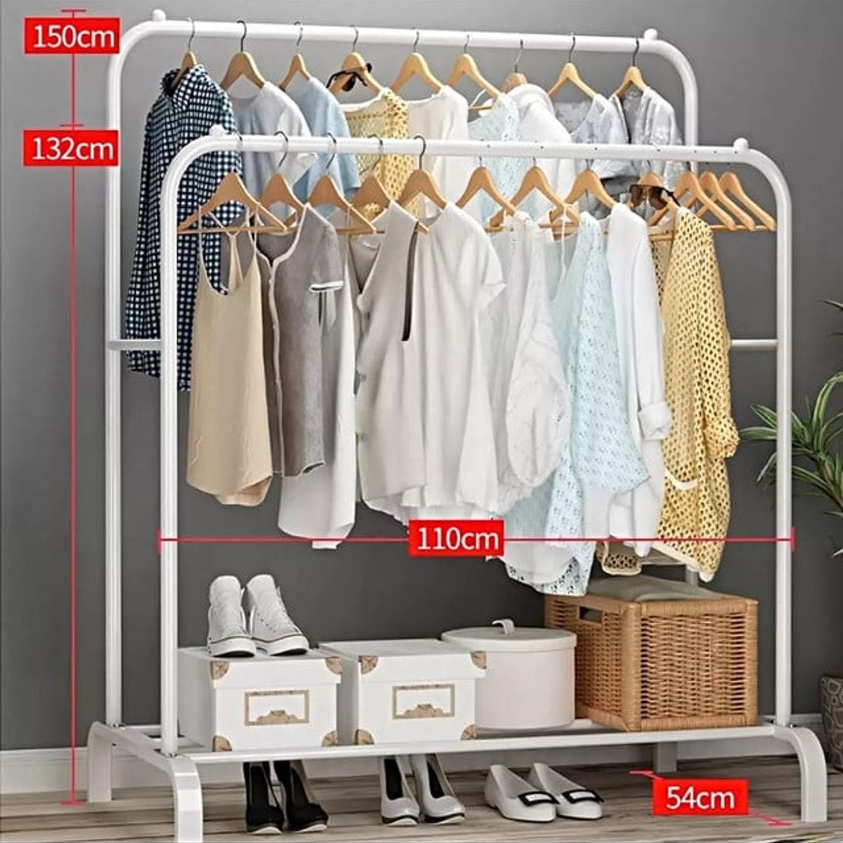 GENERICO - PERCHERO ORGANIZADOR DOBLE DE ROPA BLANCO