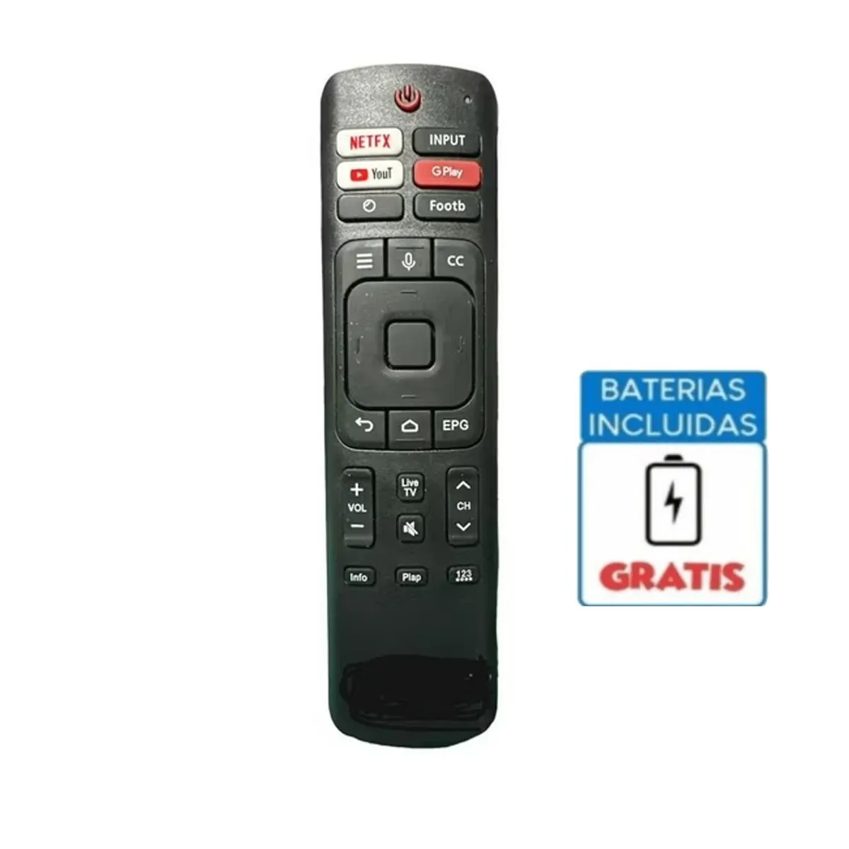 GENERICO - Control Remoto Compatible Hisense Smart Tv Android 4K + Pilas