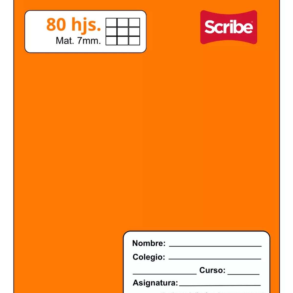 GENERICO - Cuaderno College Scribe 7 mmx 80 Hojas Naranja Premium