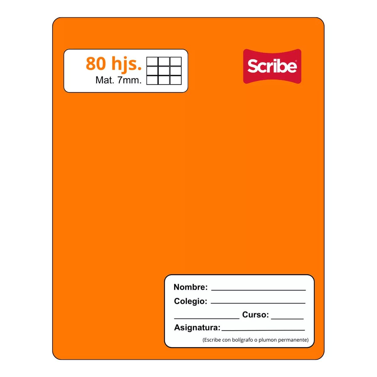 GENERICO - Cuaderno College Scribe 7 mmx 80 Hojas Naranja Premium