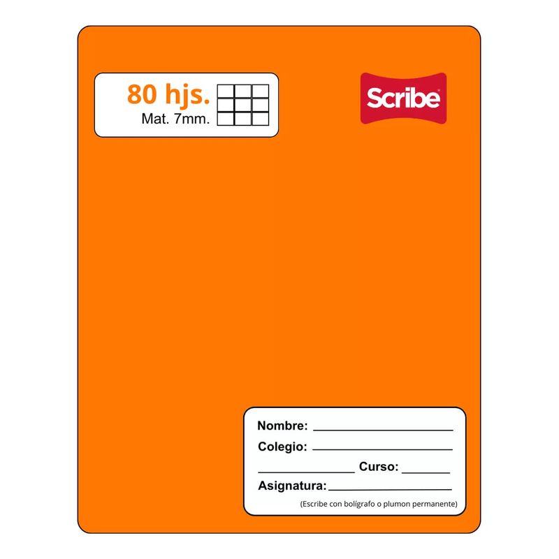 GENERICO - Cuaderno College Scribe 7 mmx 80 Hojas Naranja Premium