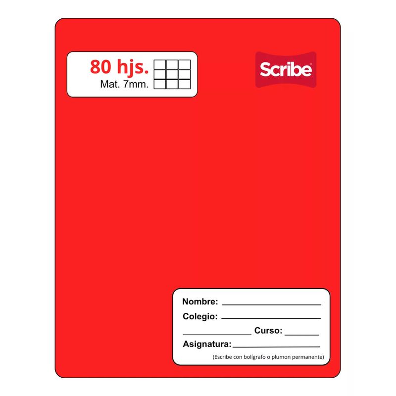 GENERICO - Cuaderno College Scribe 7 mmx 80 Hojas Rojo Premium