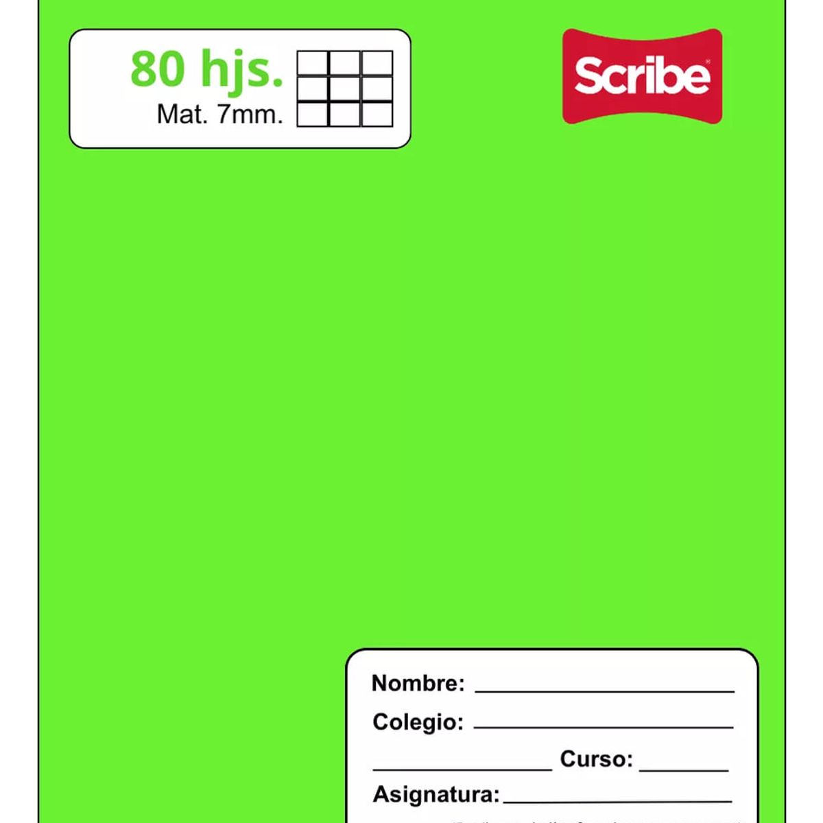 GENERICO - Cuaderno College Scribe 7 mmx 80 Hojas Verde Lima Premium