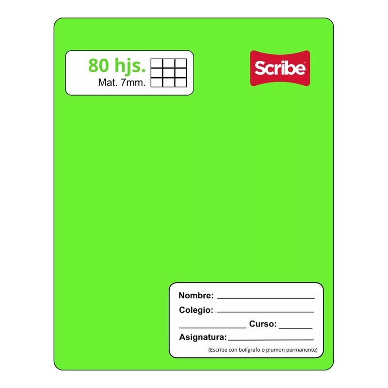 GENERICO - Cuaderno College Scribe 7 mmx 80 Hojas Verde Lima Premium