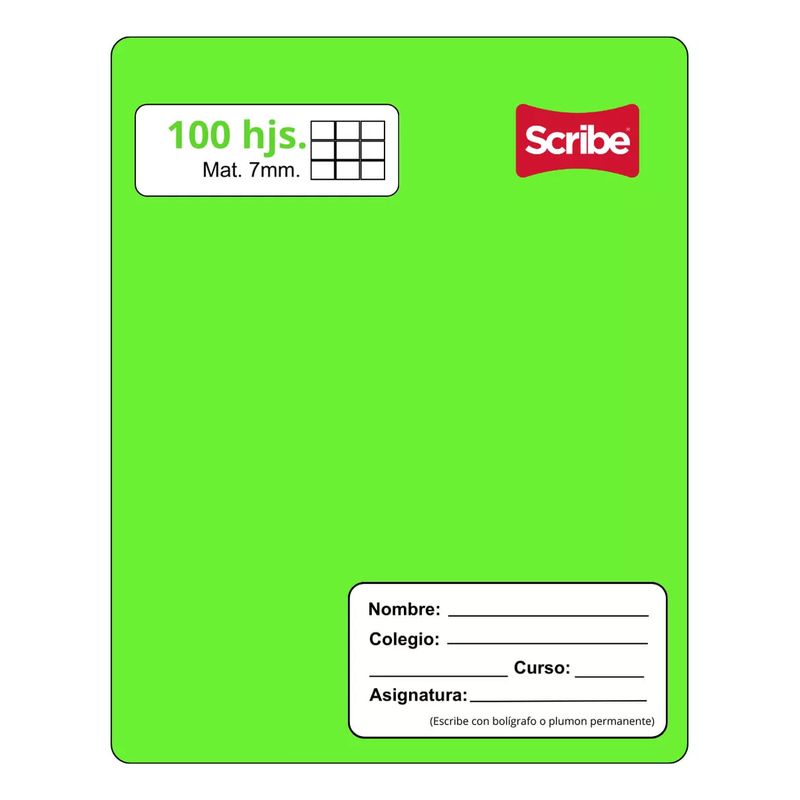 GENERICO - Cuaderno Scribe College 7 mm X 100 Hojas Verde Lima