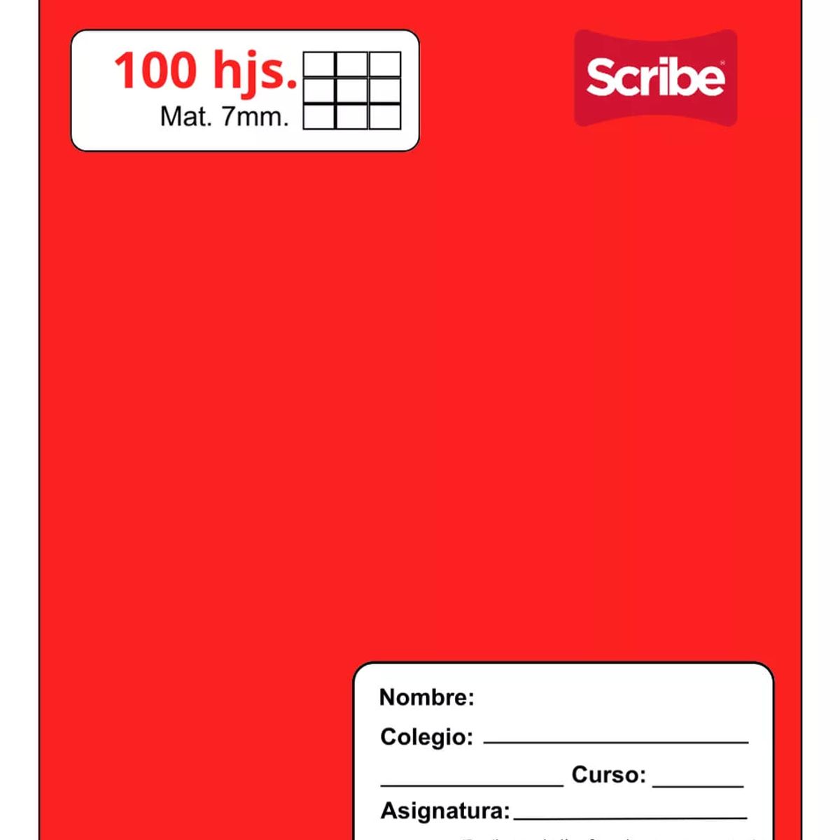 GENERICO - Cuaderno Scribe College 7 mm X 100 Hojas Rojo