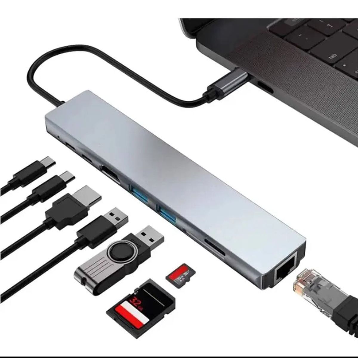 GENERICO - Adaptador Hub Multifuncional Tipo C con HDMI USB RJ45