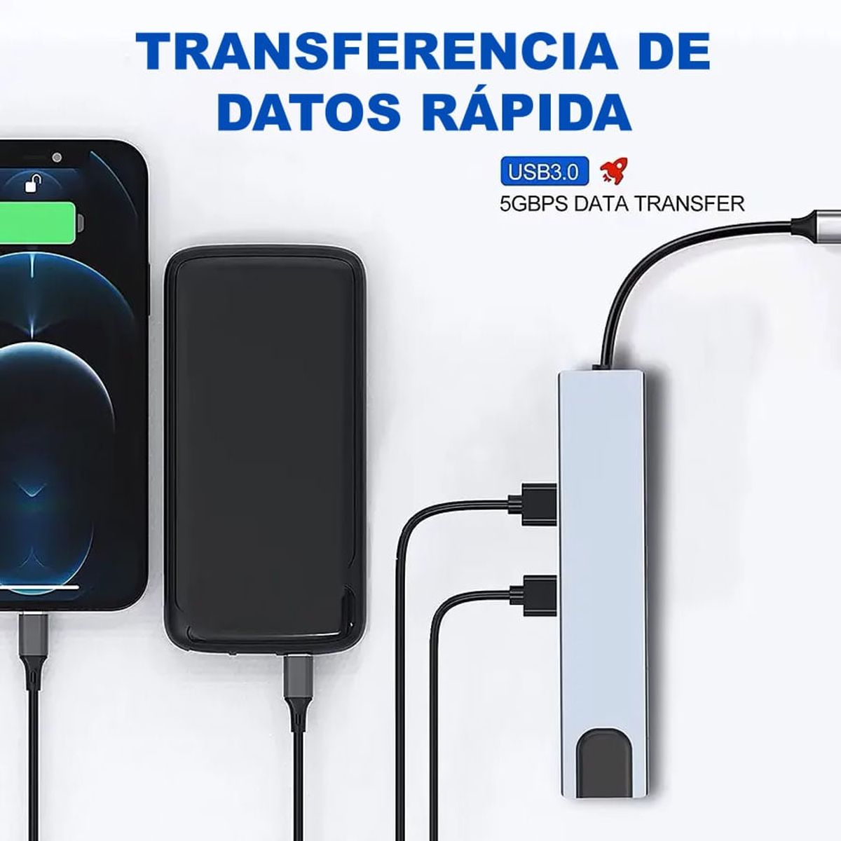 GENERICO - Adaptador Hub Multifuncional Tipo C con HDMI USB RJ45