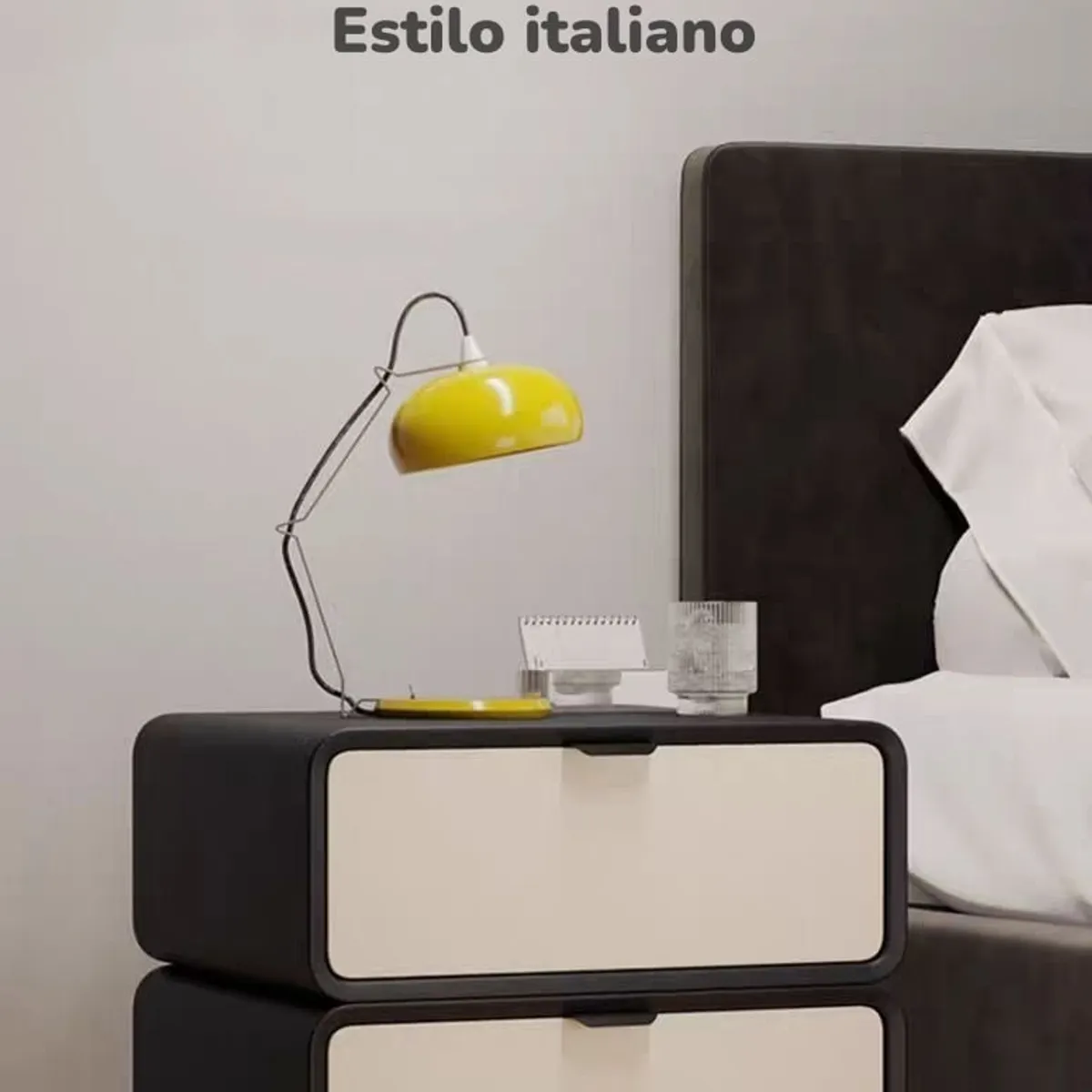 LUBABYCAS - Velador De Madera 2 Cajones Listo Para Usar Crema