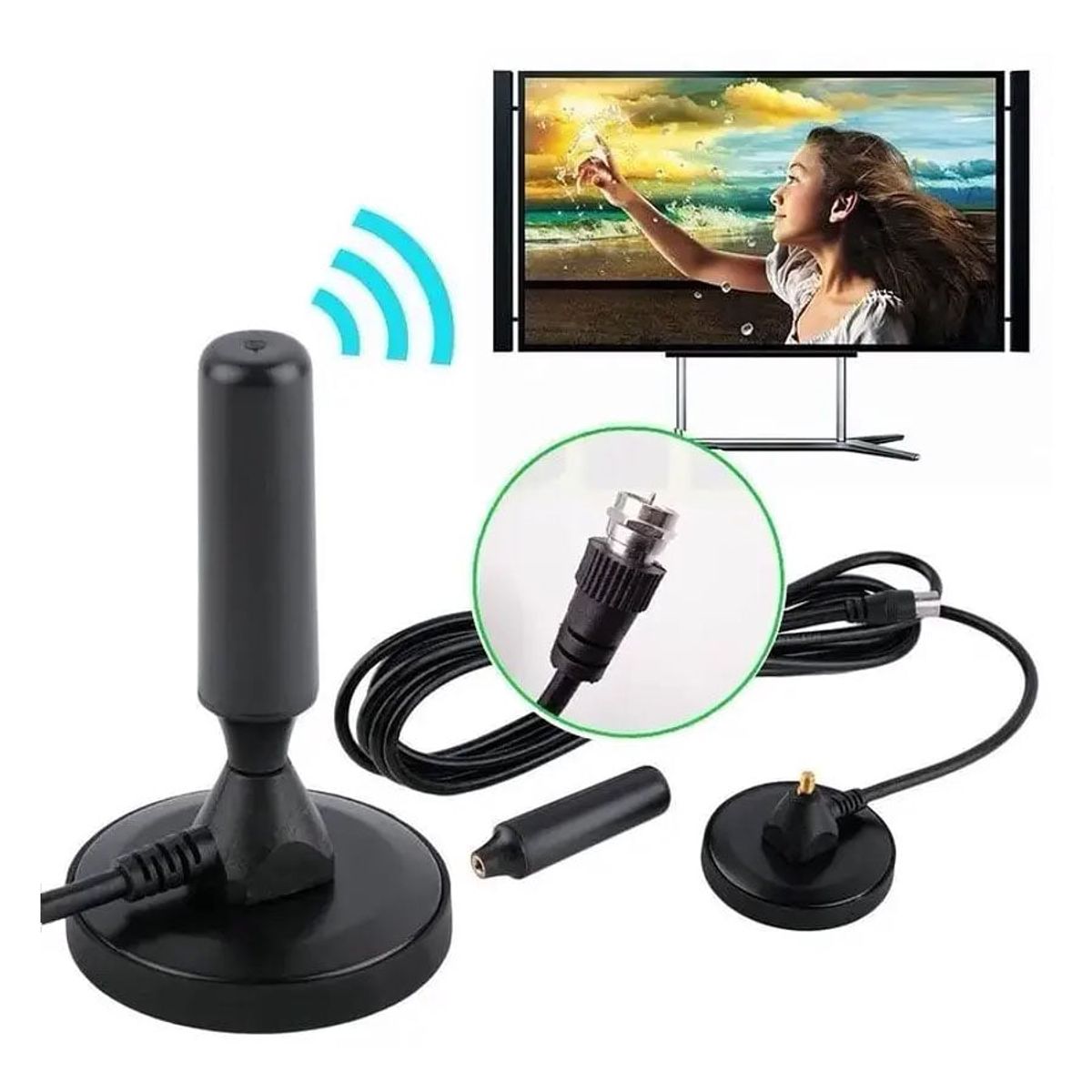 GENERICO - Antena Tv Digital Abierta Hd Tvd Interior 360 Coaxial