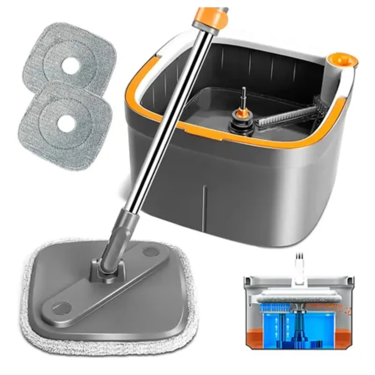 BOMIDI - Trapeador Giratorio 360°+180 Bomidi Balde Escurridor 2 Mopas