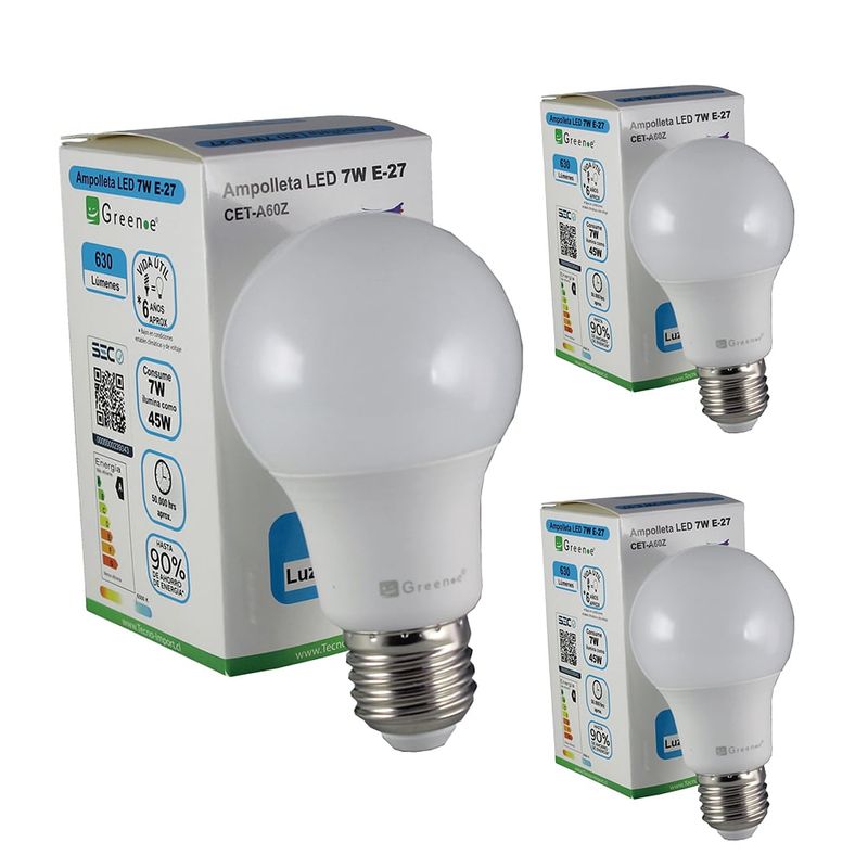 GREEN E - Ampolleta Led de 7W.E27.Luz Fría/ x 3 Unidades