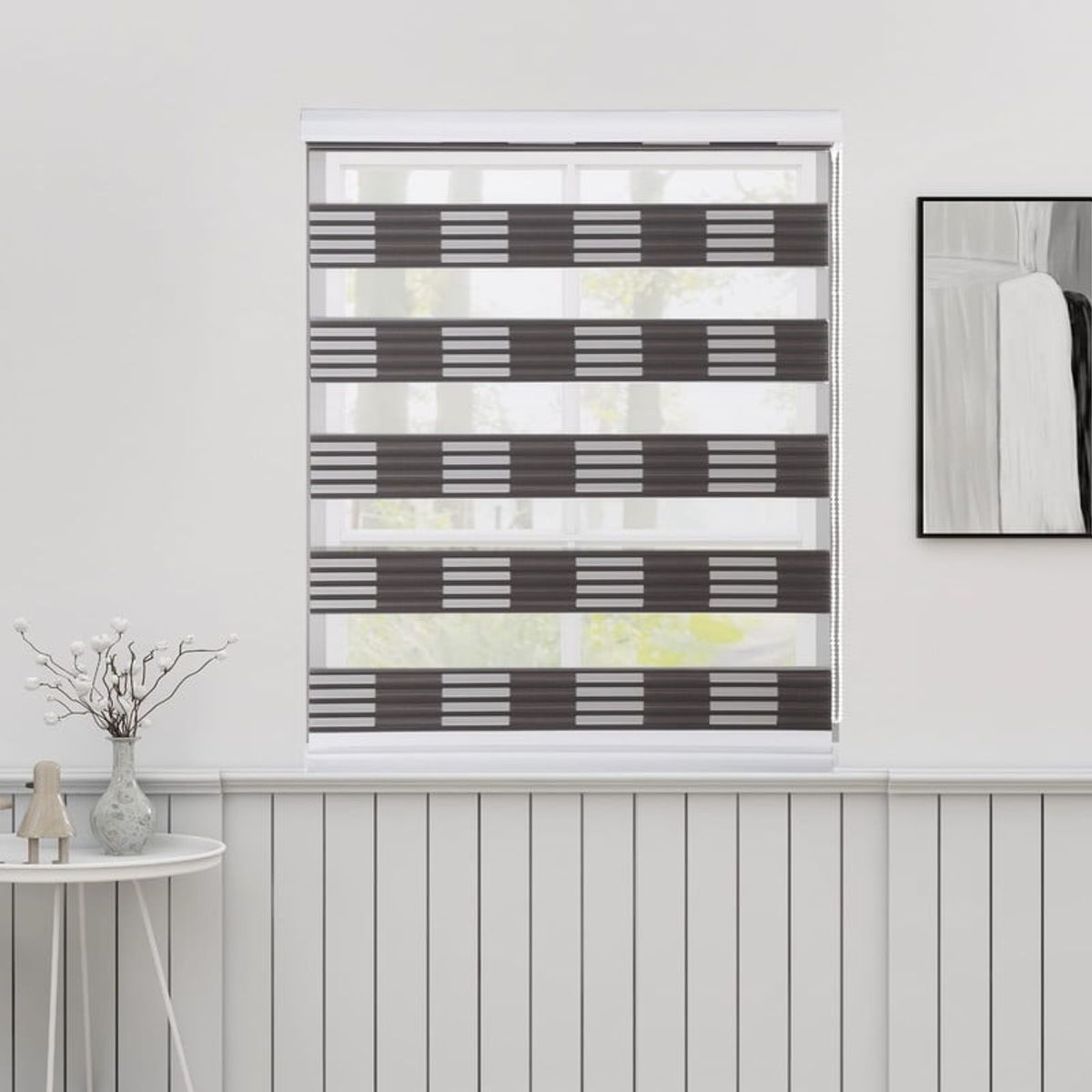 ANGELES DEL HOGAR - CORTINA ROLLER DUO DOBLE COLOR CAFE CON BLANCO 180X200