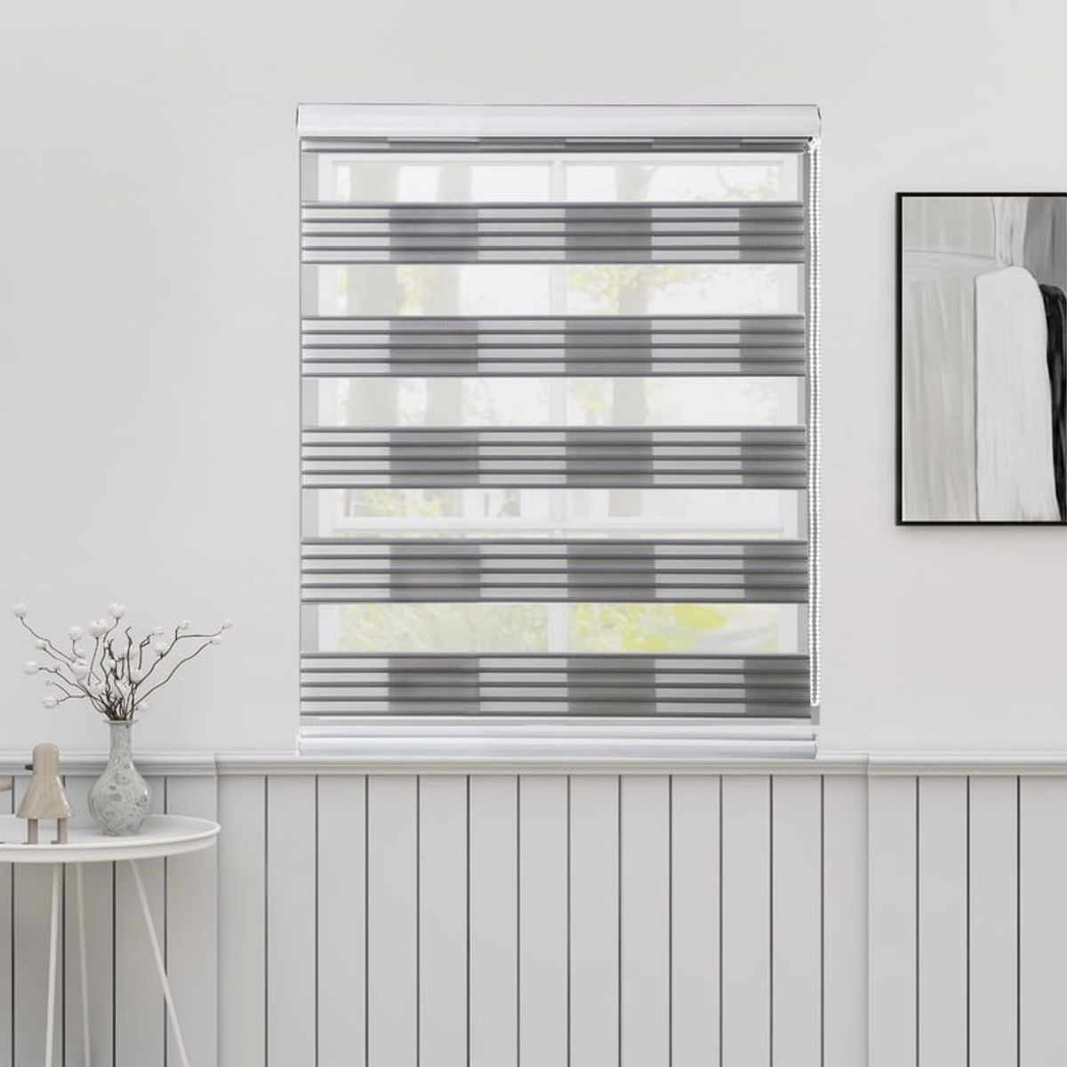 ANGELES DEL HOGAR - CORTINA ROLLER DUO DOBLE COLOR GRIS CON BLANCO 180X200