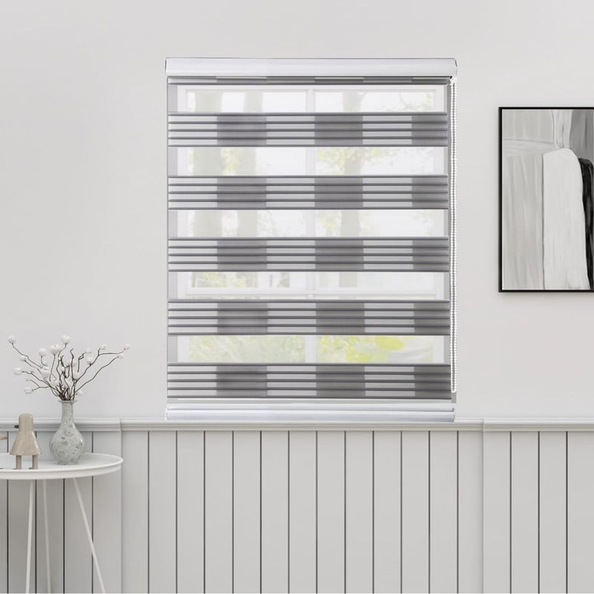 ANGELES DEL HOGAR - CORTINA ROLLER DUO DOBLE COLOR GRIS CON BLANCO 180X200