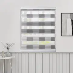 ANGELES DEL HOGAR - CORTINA ROLLER DUO DOBLE COLOR GRIS CON BLANCO 140X200