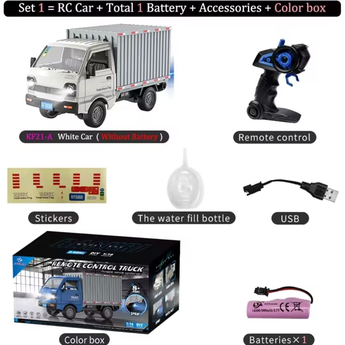 GENERICO - camion 3 /4 container, luz led y control remoto escala 1 :16