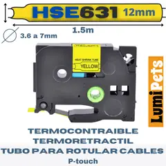 GENERICO - Cinta Termocontraible HSe-631 Alternativa Brother - 11.7 mm - Amarilla