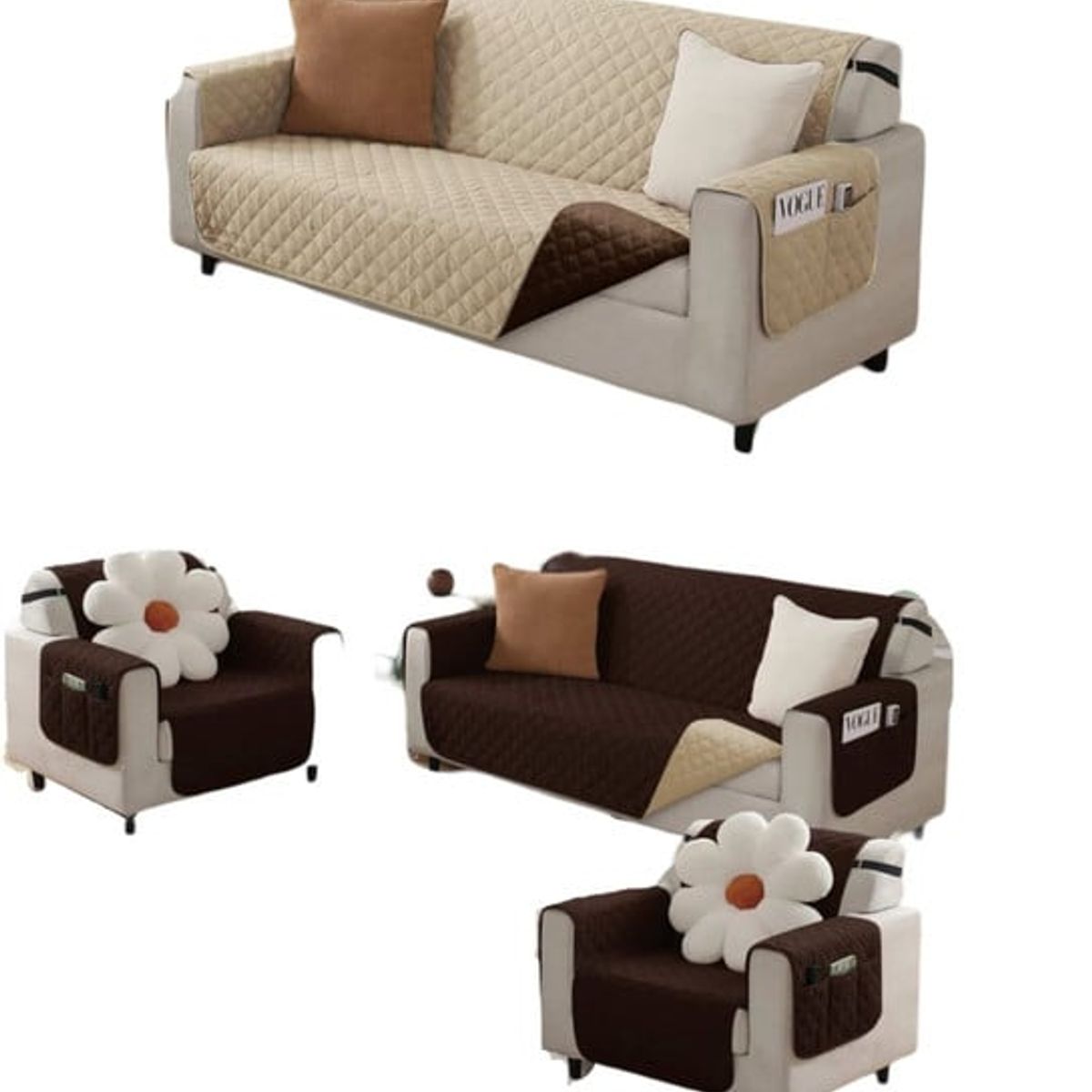 GENERICO - JUEGO DE 3 - 1 - 1 FUNDA SOFÁ SILLÓN SOBREPONER BICOLOR  B03