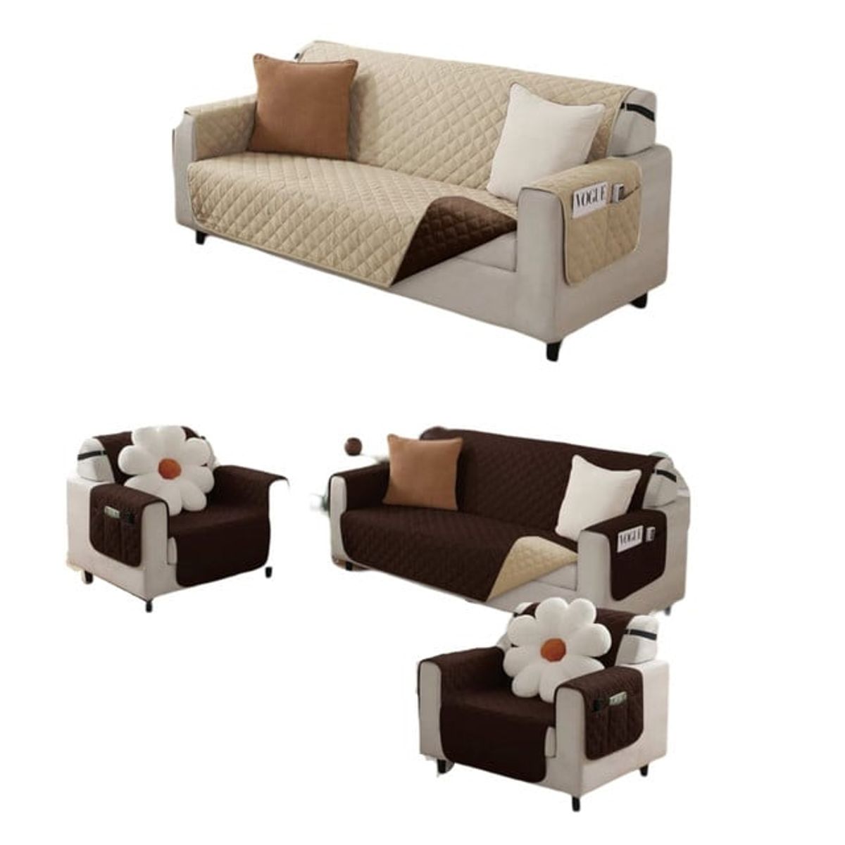 GENERICO - JUEGO DE 3 - 1 - 1 FUNDA SOFÁ SILLÓN SOBREPONER BICOLOR  B03