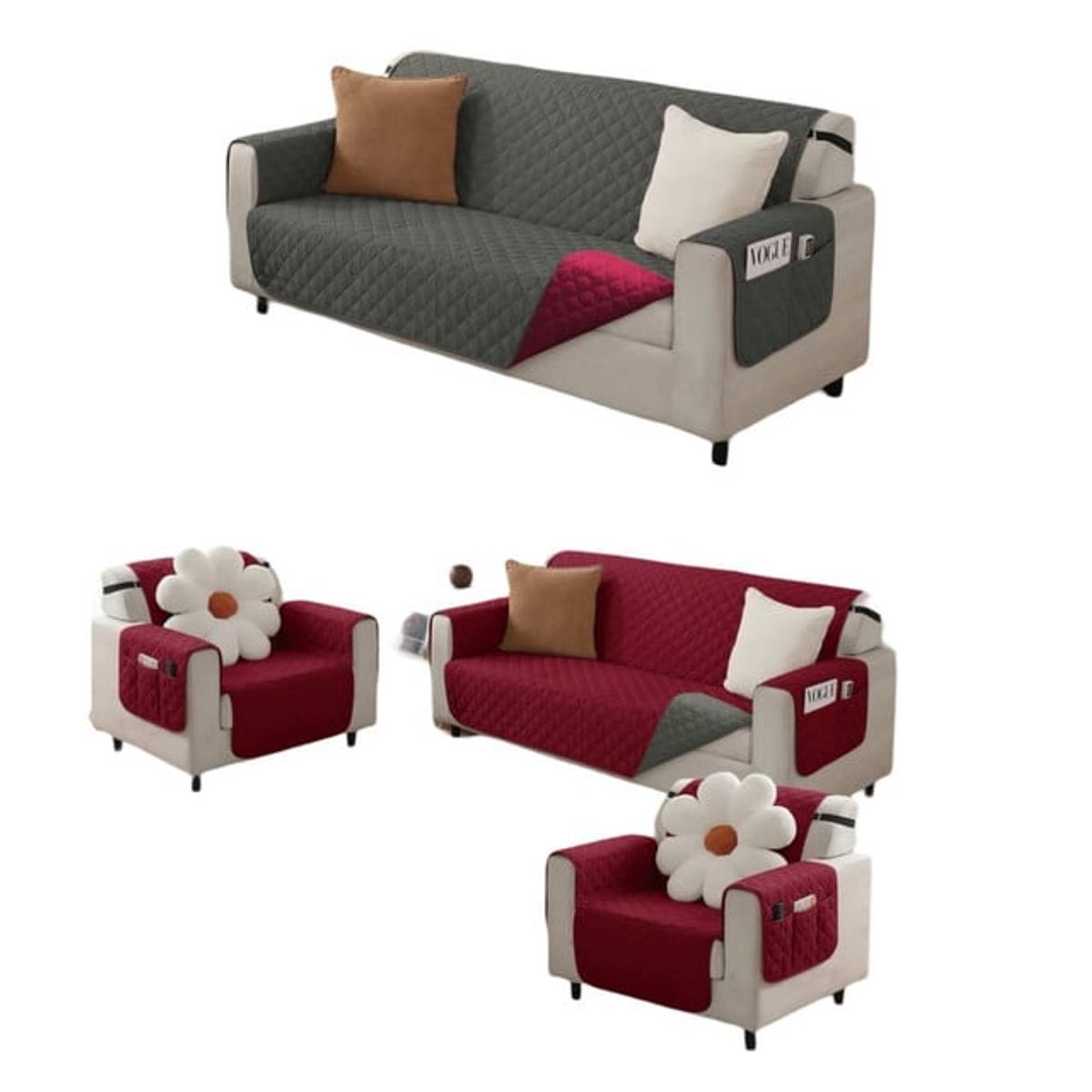 GENERICO - JUEGO DE 3 - 1 - 1 FUNDA SOFÁ SILLÓN SOBREPONER BICOLOR  B02