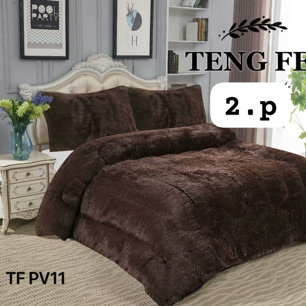 ANGELES DEL HOGAR - COBERTOR PELUDO CON CHIPORRO 2 PLAZAS CAFÉ