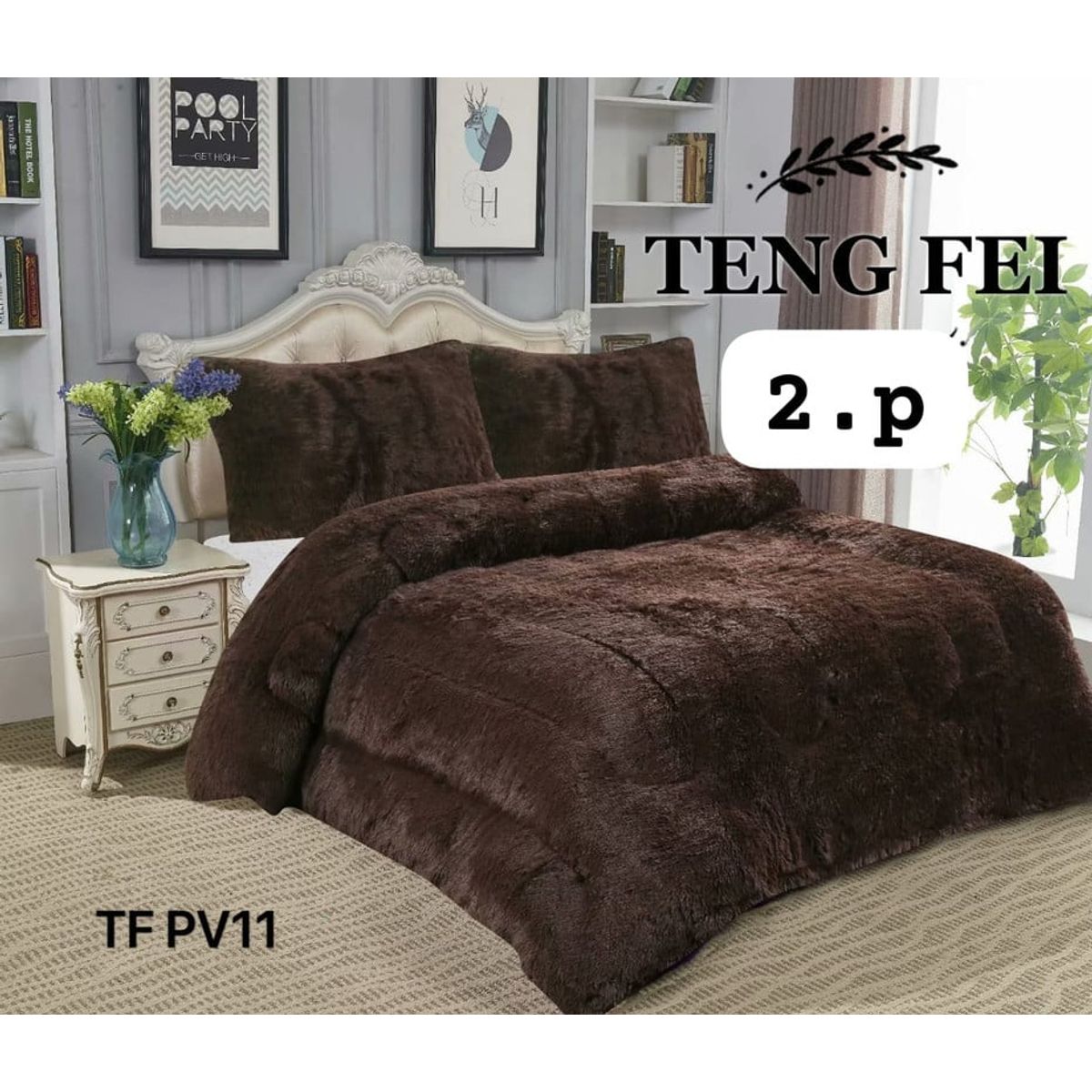 ANGELES DEL HOGAR - COBERTOR PELUDO CON CHIPORRO 2 PLAZAS CAFÉ