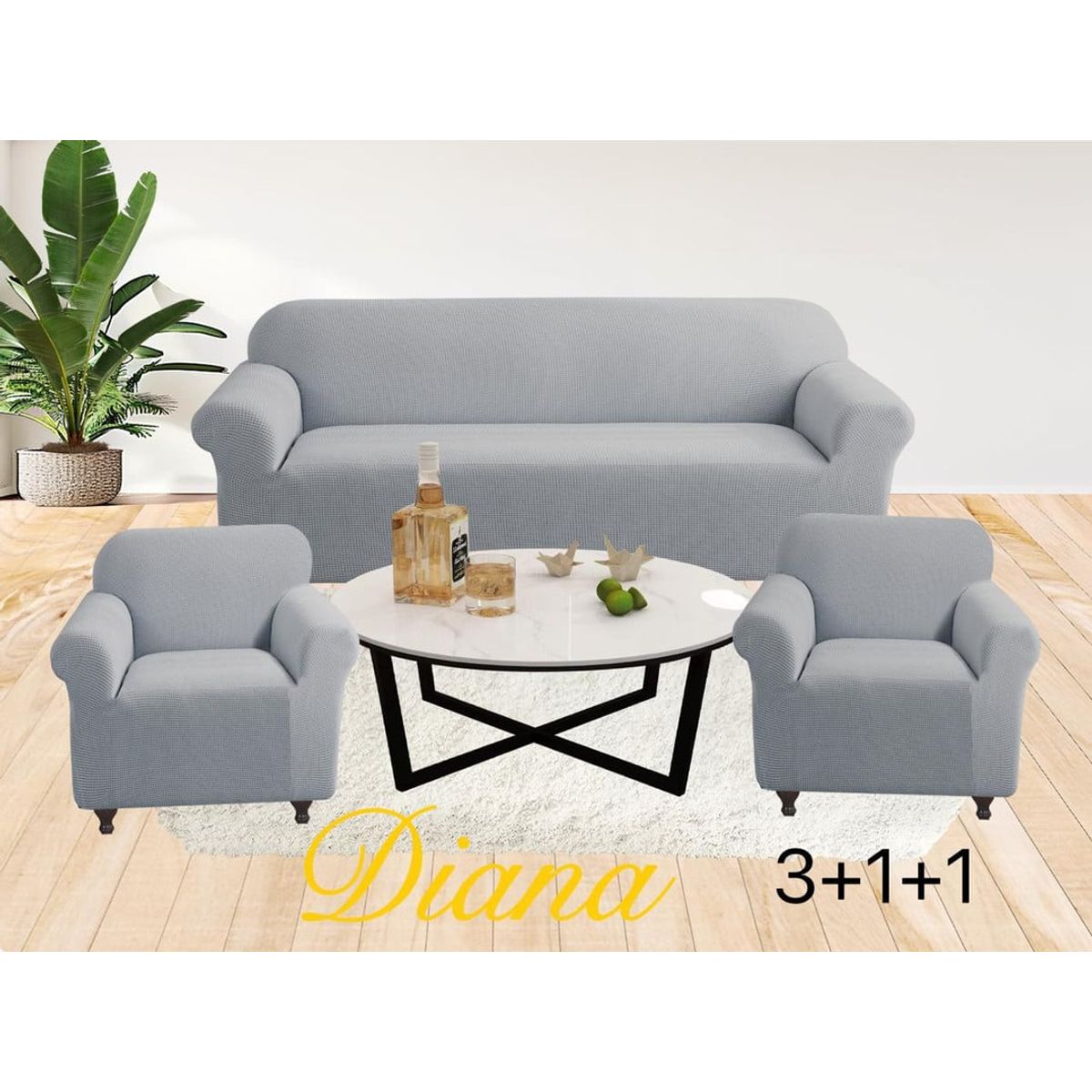 ANGELES DEL HOGAR - FUNDA FUTON ELEGANTE DIANA 3 +1+1  GRIS