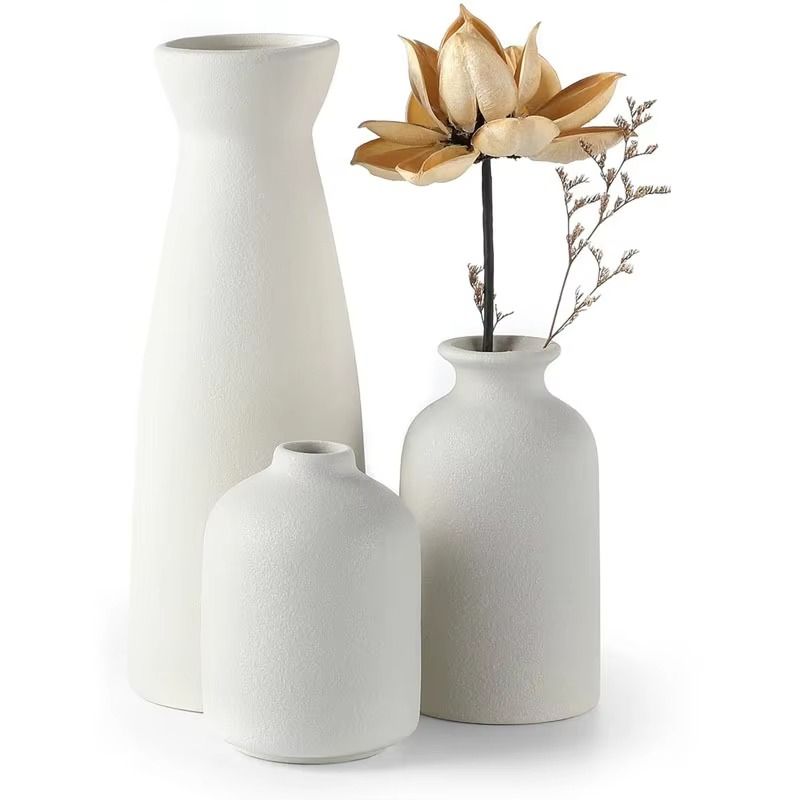 TATEE - set 3 Floreros cerámica Adornos 6/12/21 cm  Estilo nórdico Blanco