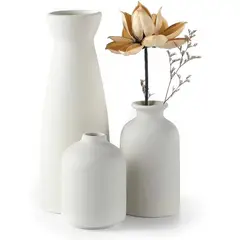 TATEE - Set 3 Floreros cerámica Adornos 6/12/21 cm Estilo nórdico Blanco