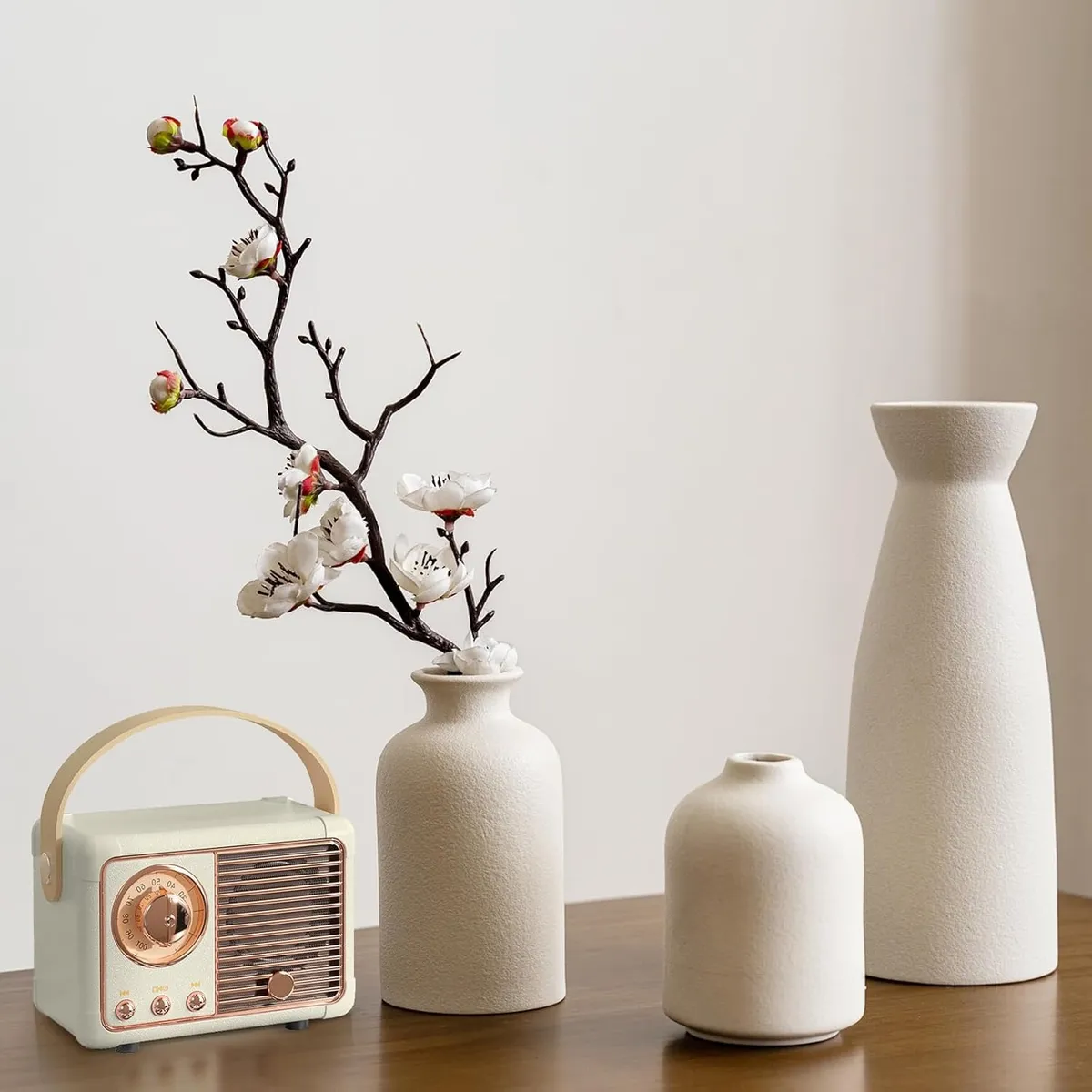 TATEE - set 3 Floreros cerámica Adornos 6/12/21 cm  Estilo nórdico Blanco