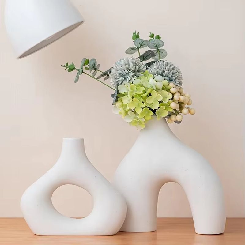 TATEE - set 2 Floreros cerámica Adornos14/20 cm Blanco