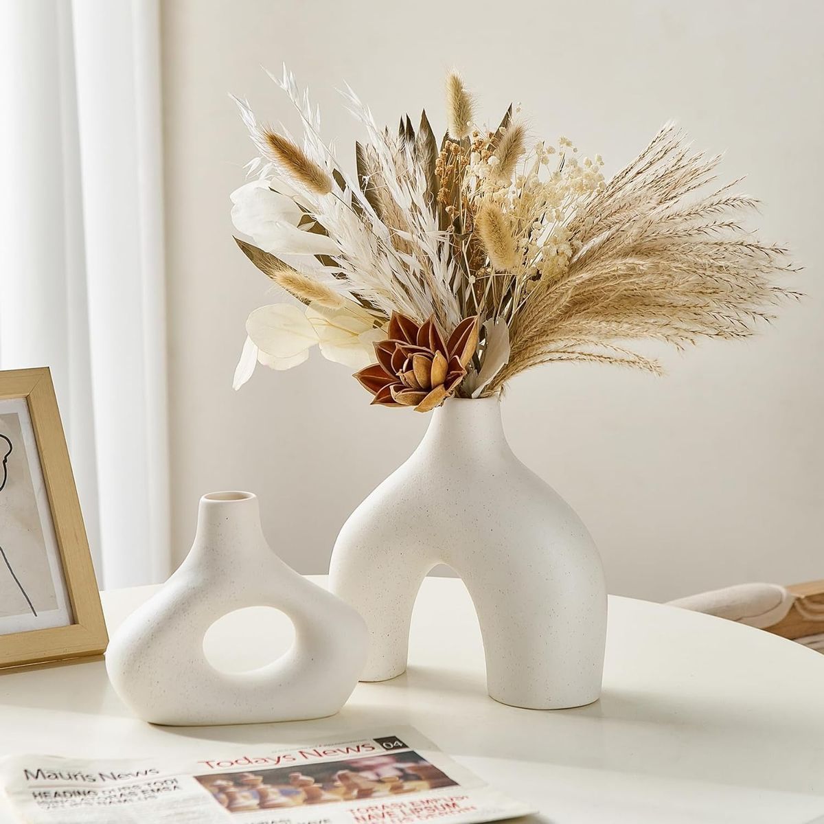 TATEE - set 2 Floreros cerámica Adornos14/20 cm Blanco