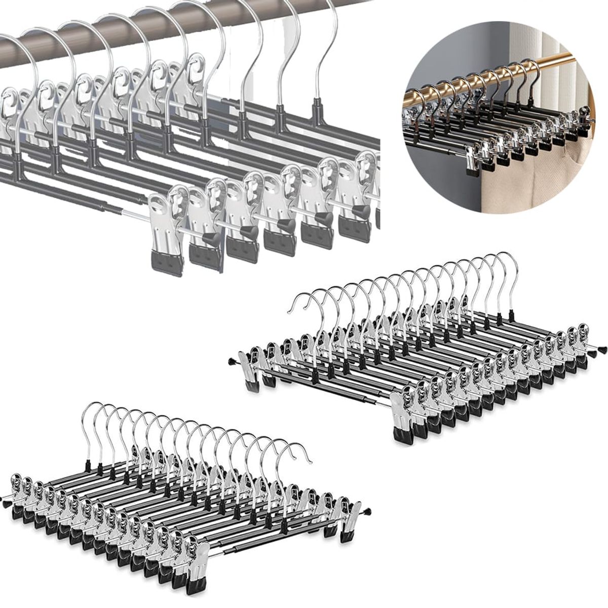 KUANGYE - Pack 30 Colgadores Metal Goma Negra Con Pinzas Pantalon