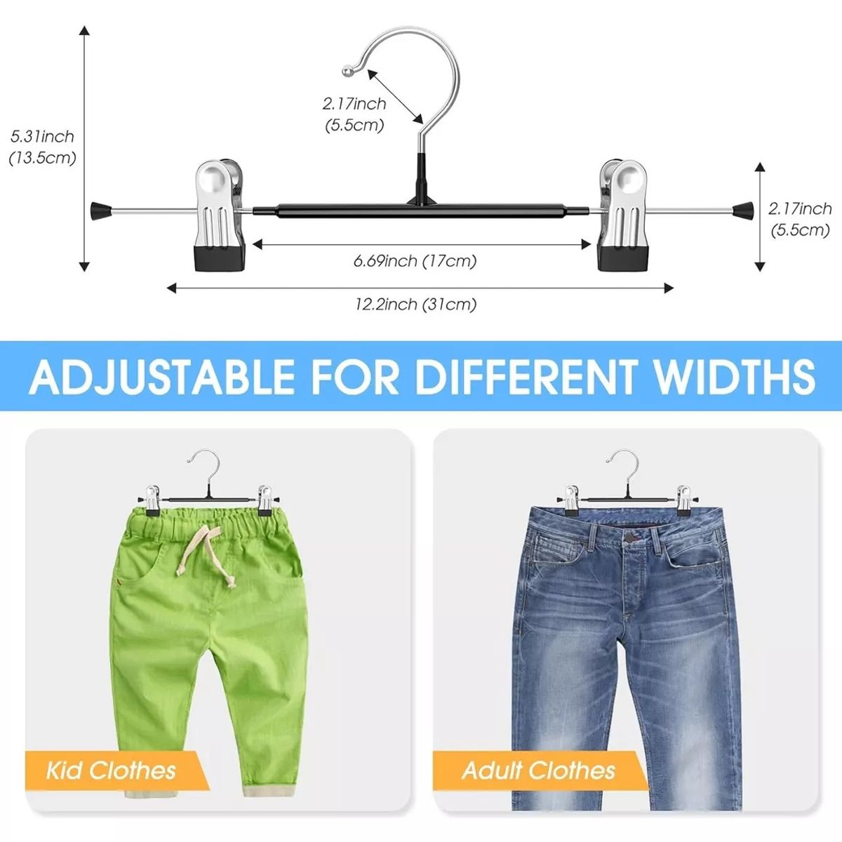 KUANGYE - Pack 30 Colgadores Metal Goma Negra Con Pinzas Pantalon
