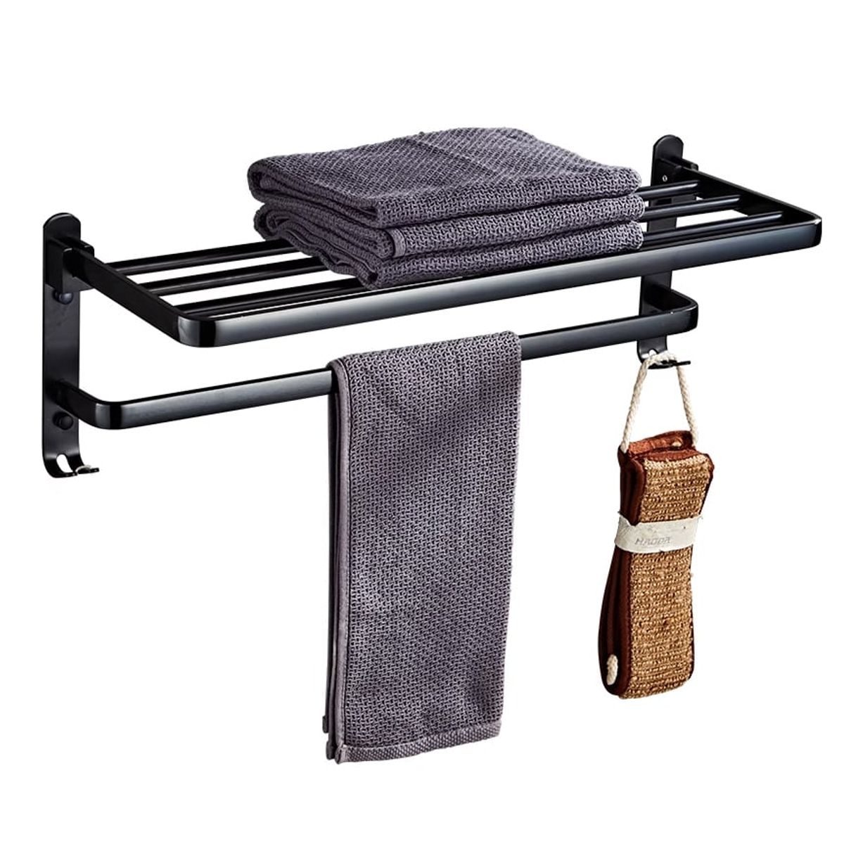 KUANGYE - Soporte Plegable De Pared Para Toallas Aluminio Con Gancho