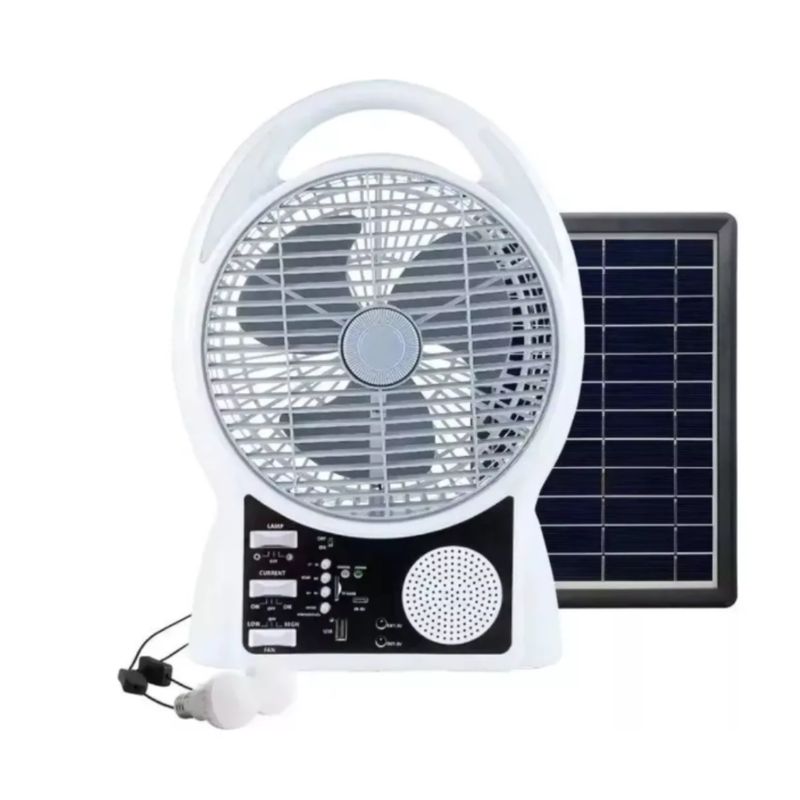 GENERICO - Ventilador Portatil Panel Solar + 2 Ampolletas 8029
