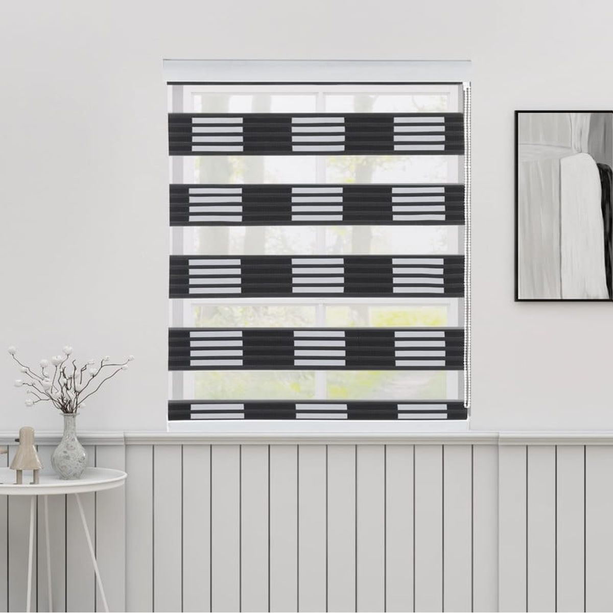 ANGELES DEL HOGAR - CORTINA ROLLER DUO DOBLE COLOR NEGRO CON BLANCO 160X200