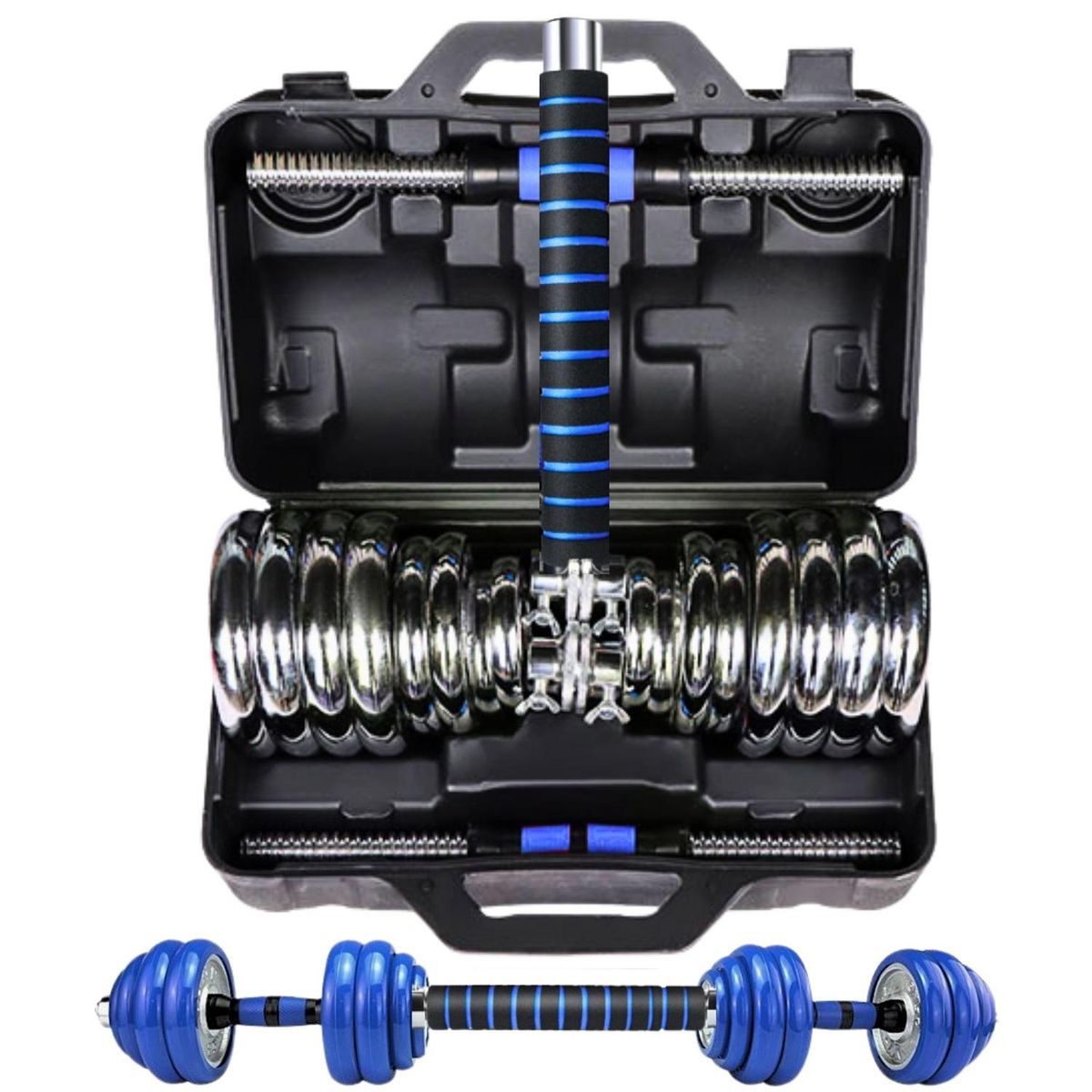 YEP S - Set Mancuernas De Metal Cromadas 30 Kg Con Barra